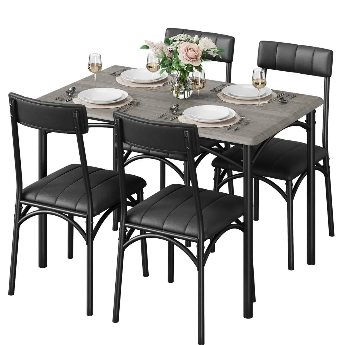 Ensemble de table à manger rectangulaire pour 4 personnes avec chaises rembourrées