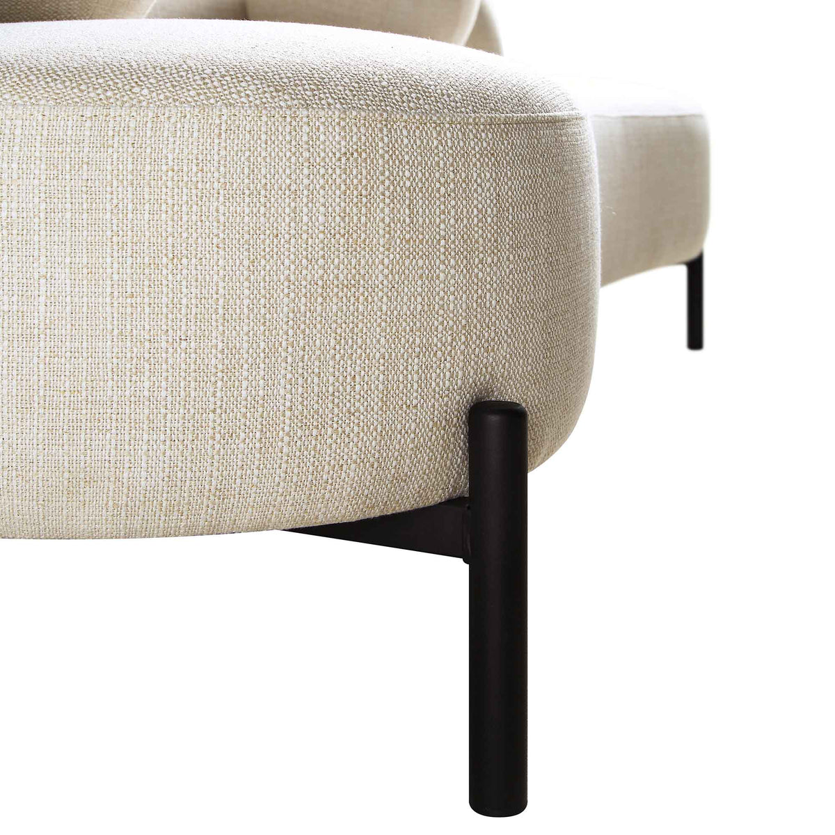 Gebogenes 3-Sitzer-Sofa mit Kugelkissen, beige Leinenmischung