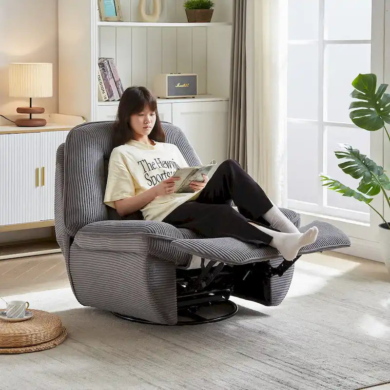 Fauteuil inclinable pivotant et berçant en velours côtelé, avec repose-pieds, pour le salon