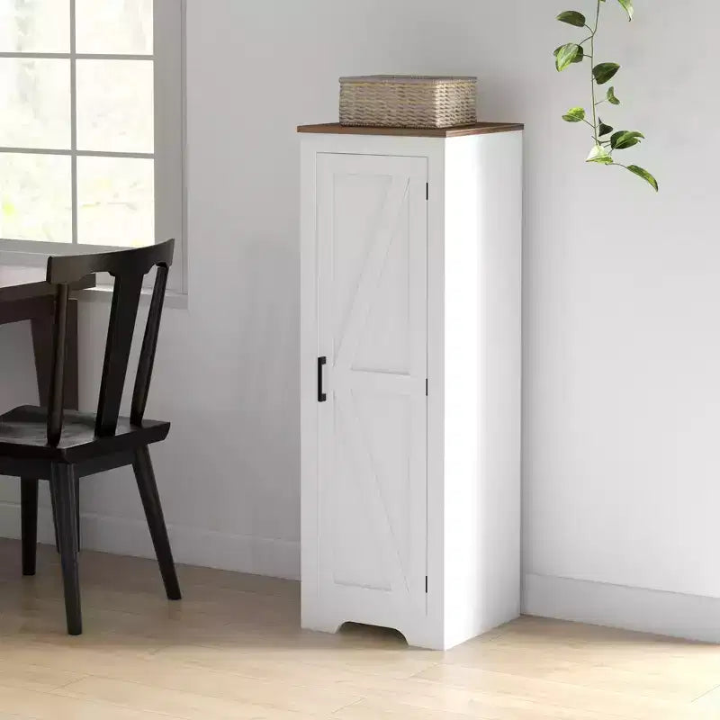 Meuble de rangement de style champêtre HOMCOM avec étagère réglable, meuble d'appoint à porte de grange unique pour salon, meuble garde-manger bas, blanc