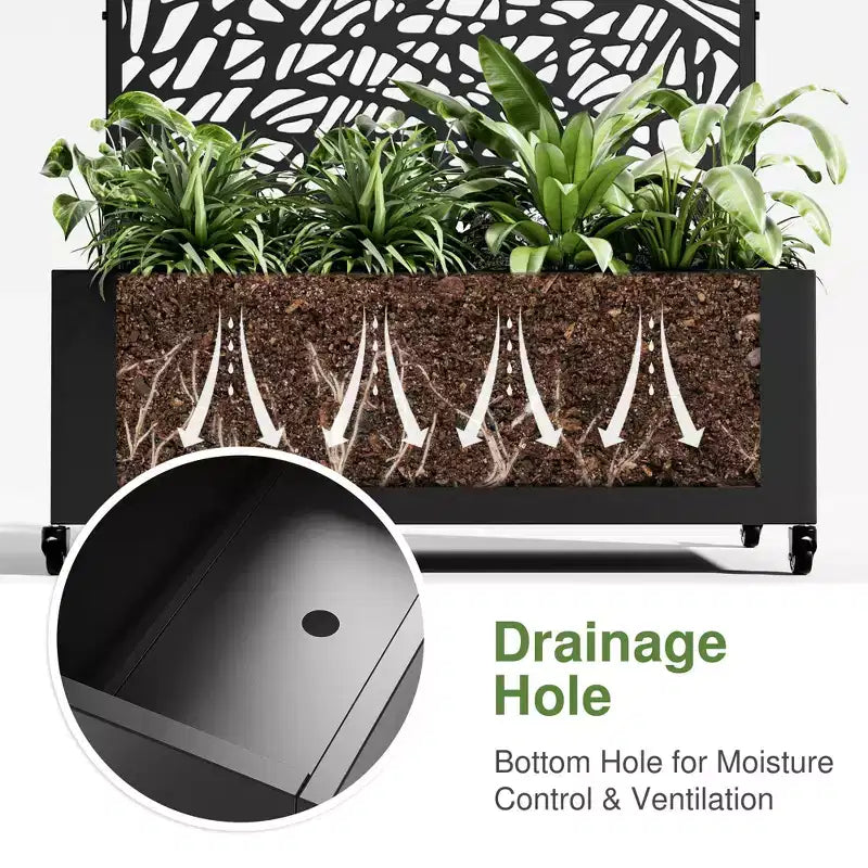 MAYEERTY plantenbak met ijzeren trellis, zwart net, stijl 01, 72x47x16in, set van 3