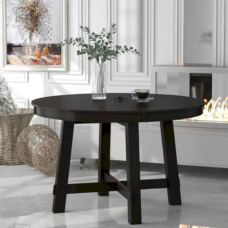 Ronde uitschuifbare eettafel in landelijke stijl met houten keukentafelblad en verlengblad van 16 inch