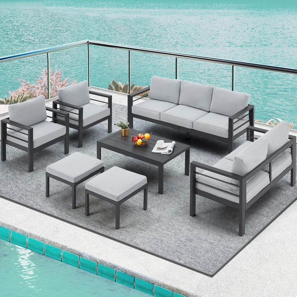 AECOJOY 7-delige aluminium tuinmeubelset voor buiten, loungeset