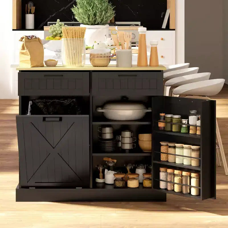 Meuble poubelle basculant HOMCOM avec tiroirs, meuble de cuisine style maison de campagne avec poubelle dissimulée pour la cuisine