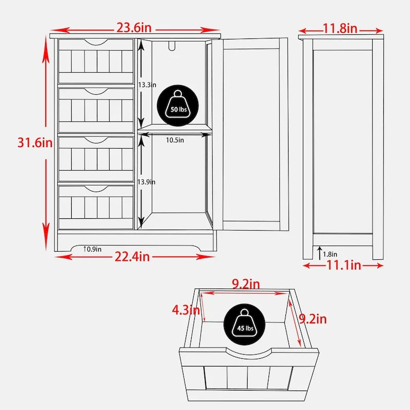 VEIKOUS-vloerkast voor de badkamer met 4 laden
