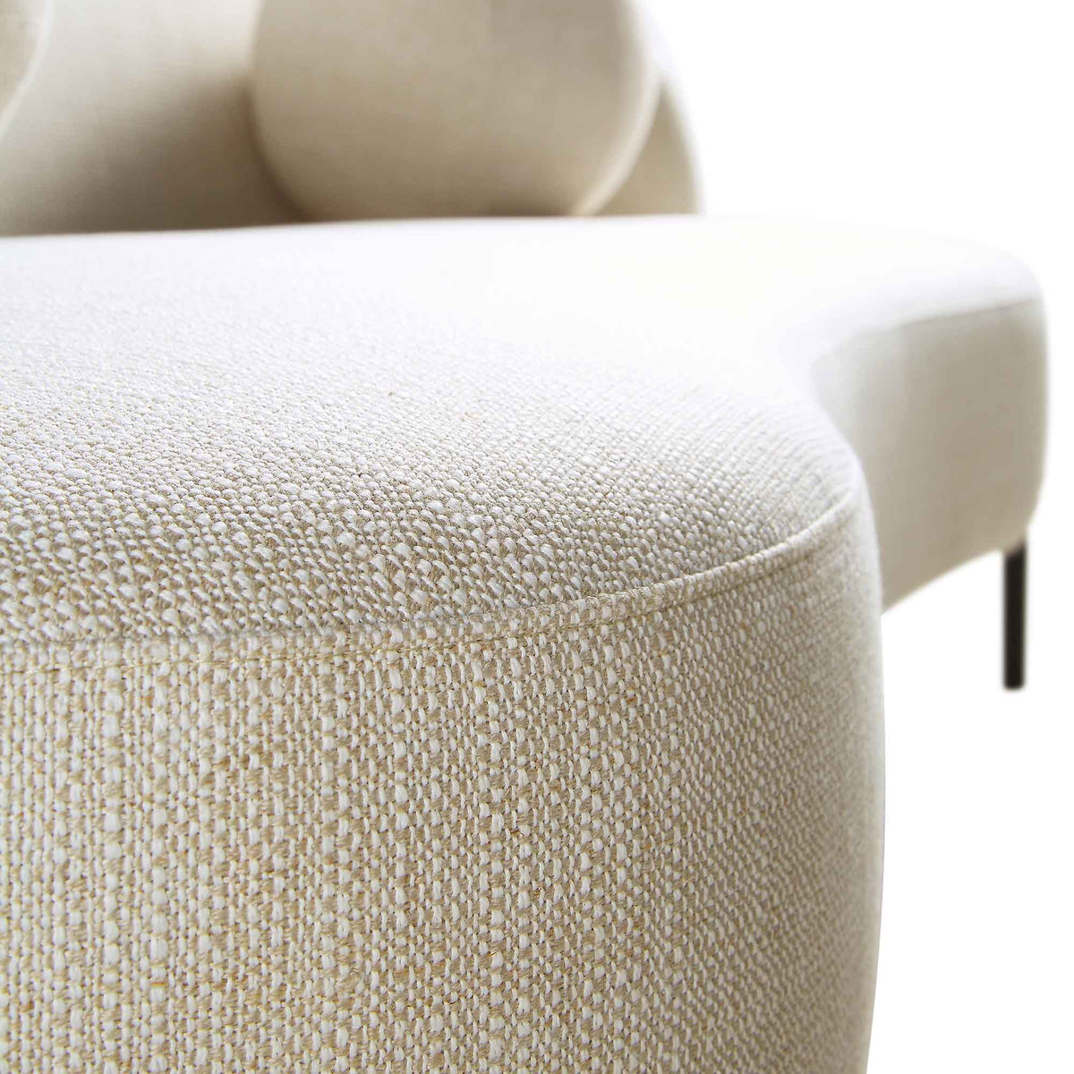 Gebogenes 3-Sitzer-Sofa mit Kugelkissen, beige Leinenmischung