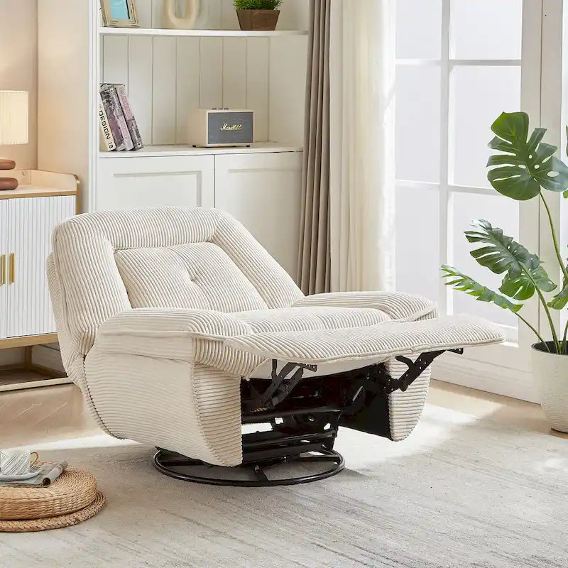 Fauteuil inclinable pivotant et berçant en velours côtelé, avec repose-pieds, pour le salon