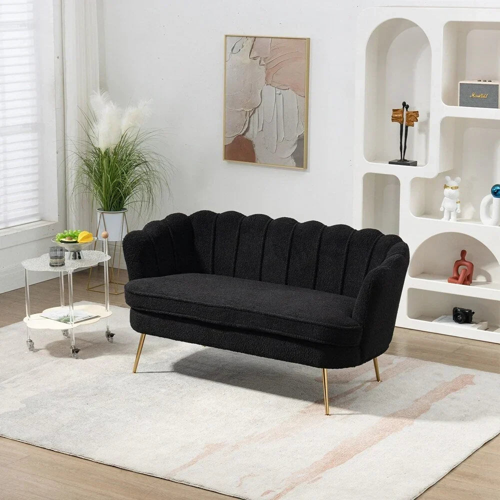 Kleines Mini-Sofa für zwei Personen mit goldenem Metallbein – 2 Sitzplätze