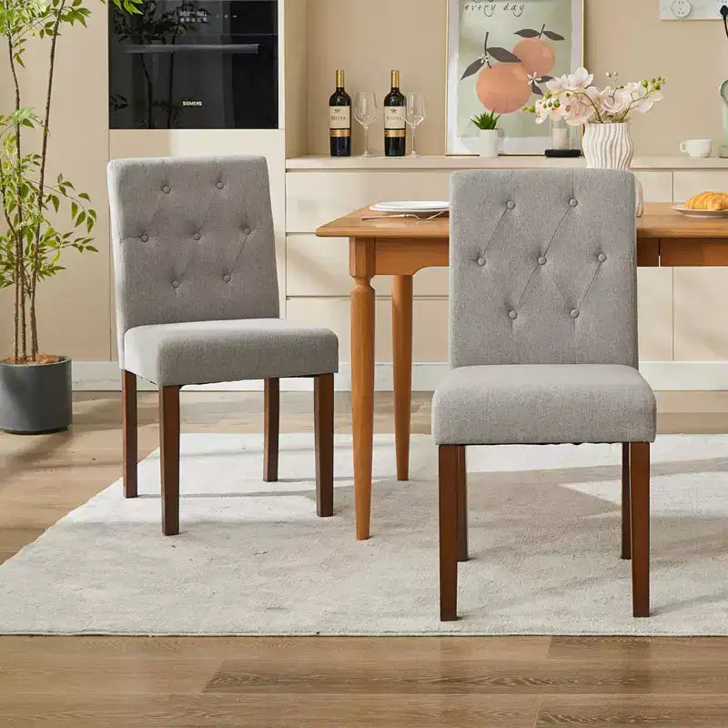 Ensemble de 6 / 4 chaises de salle à manger Parsons capitonnées à boutons – chaises de cuisine en tissu rembourré avec pieds en bois et assises rembourrées – mobilier de salon et de cuisine