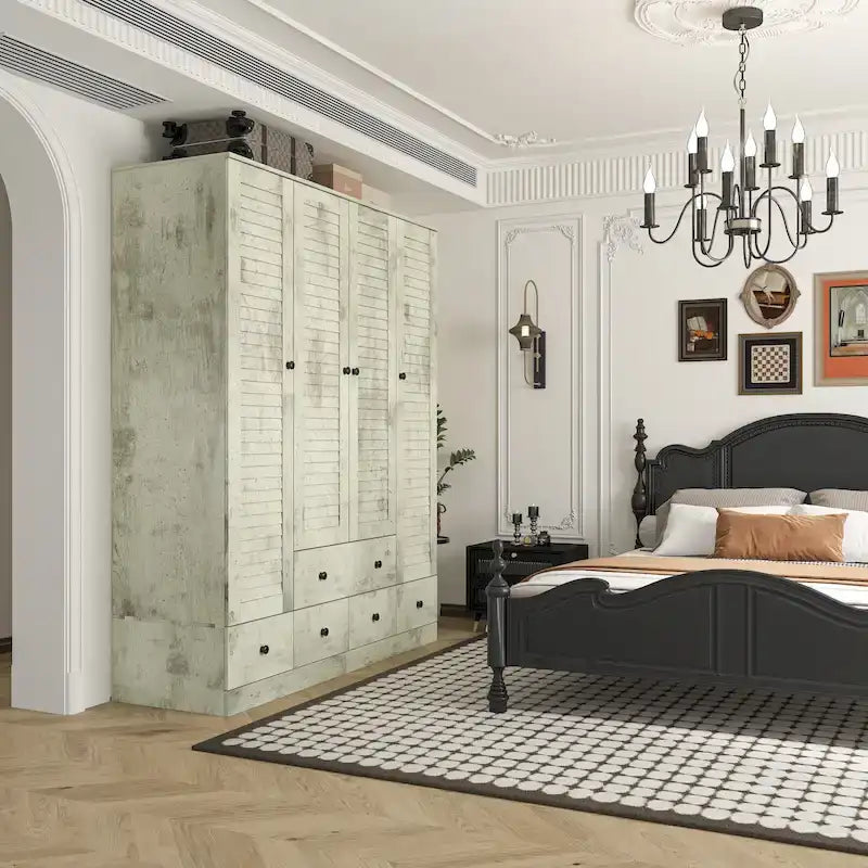 Armoire-penderie blanche de 59 po de large, grande armoire autoportante