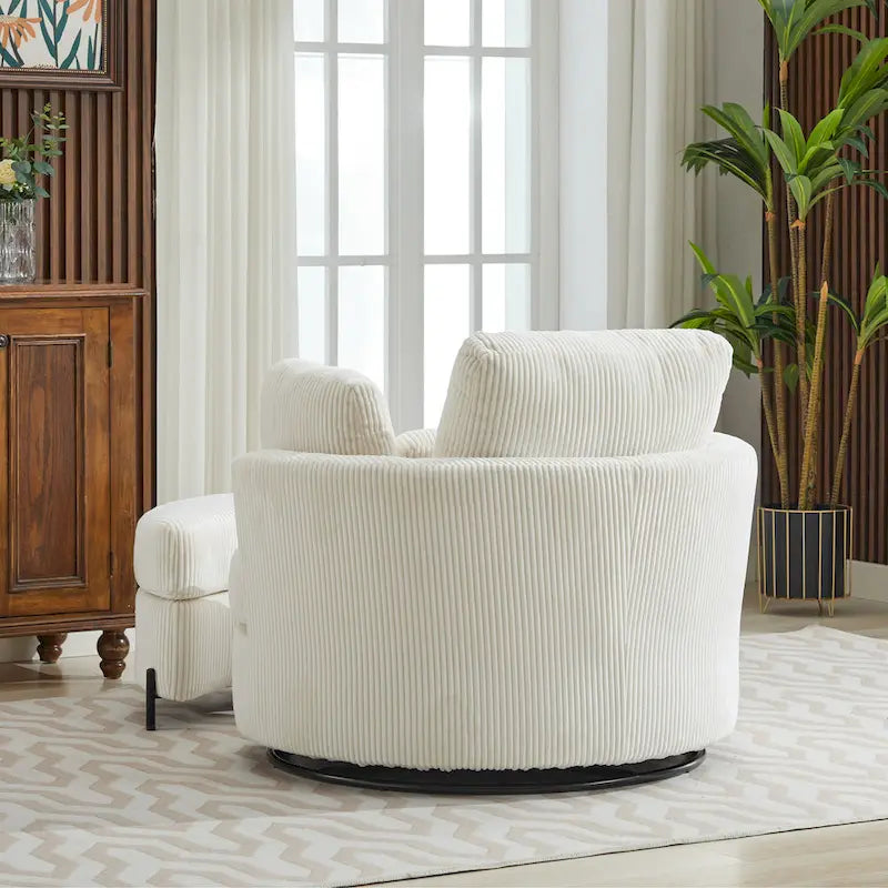 Fauteuil d’appoint pivotant rembourré de 42,3W avec 4 coussins et pouf de rangement demi-lune