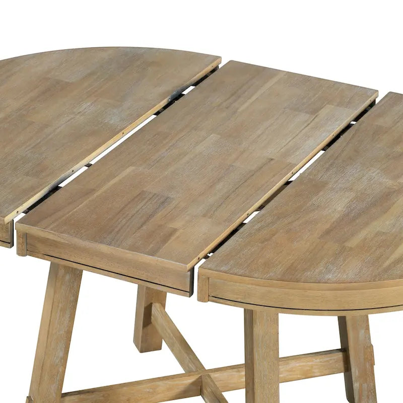 Ronde uitschuifbare eettafel in landelijke stijl met houten keukentafelblad en verlengblad van 16 inch