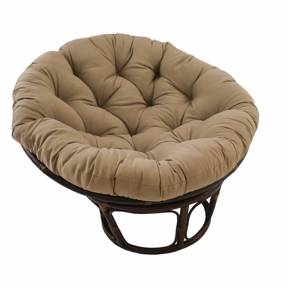 Bali Rattan-Papasan-Sessel mit 42-Zoll-Durchmesser und Köperstoffkissen