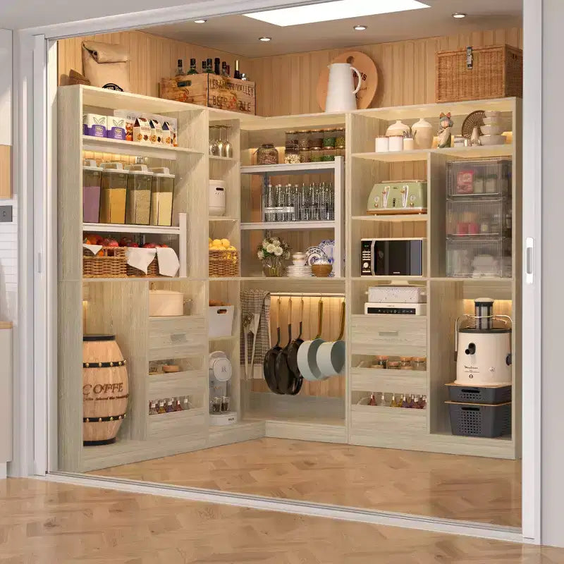 Besiost 3-teiliges Eck-Kleiderschranksystem mit Regalböden und Schubladen, freistehender Kleiderschrank-Organizer mit Kleiderstangen