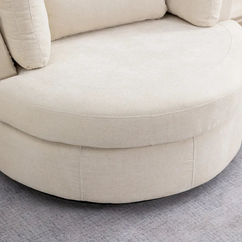 Fauteuil d’appoint pivotant rembourré de 42,3W avec 4 coussins et pouf de rangement demi-lune