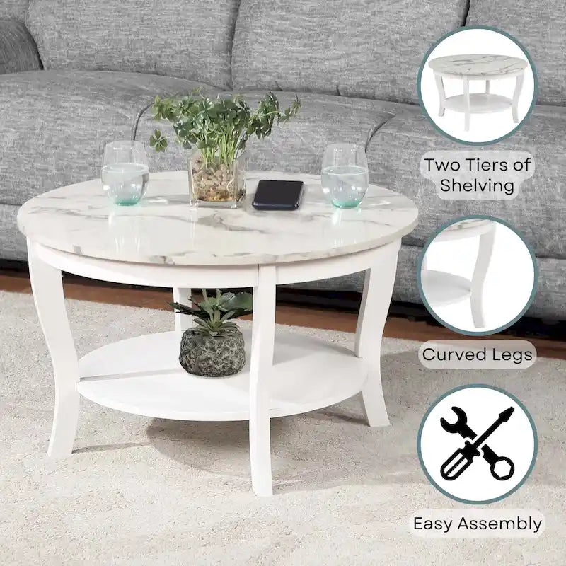Table basse ronde American Heritage de Convenience Concepts avec étagère