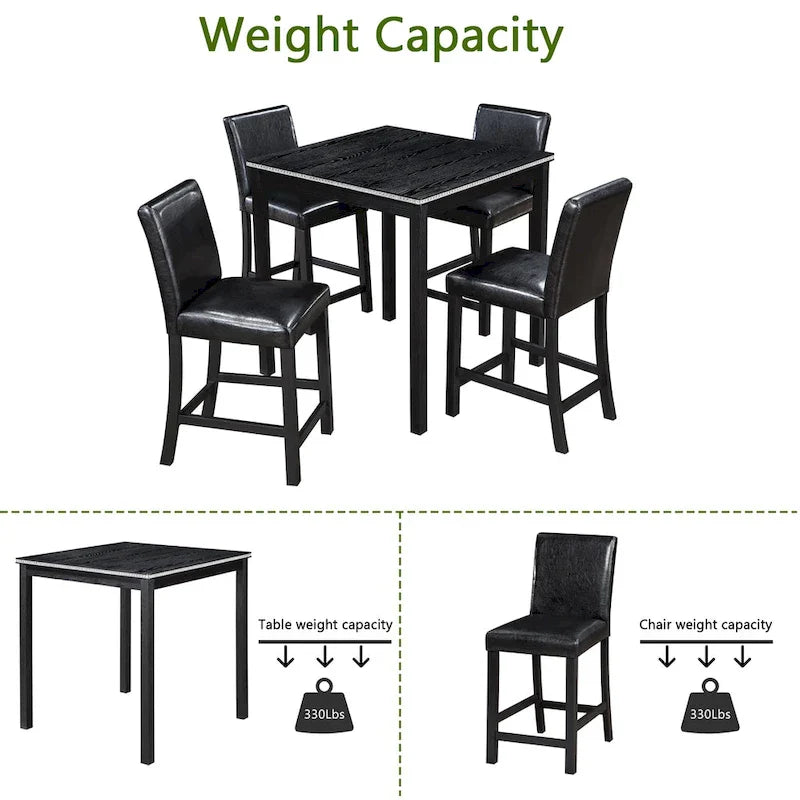 Ensemble de salle à manger moderne de 5 pièces avec table carrée à hauteur de comptoir et 4 chaises rembourrées
