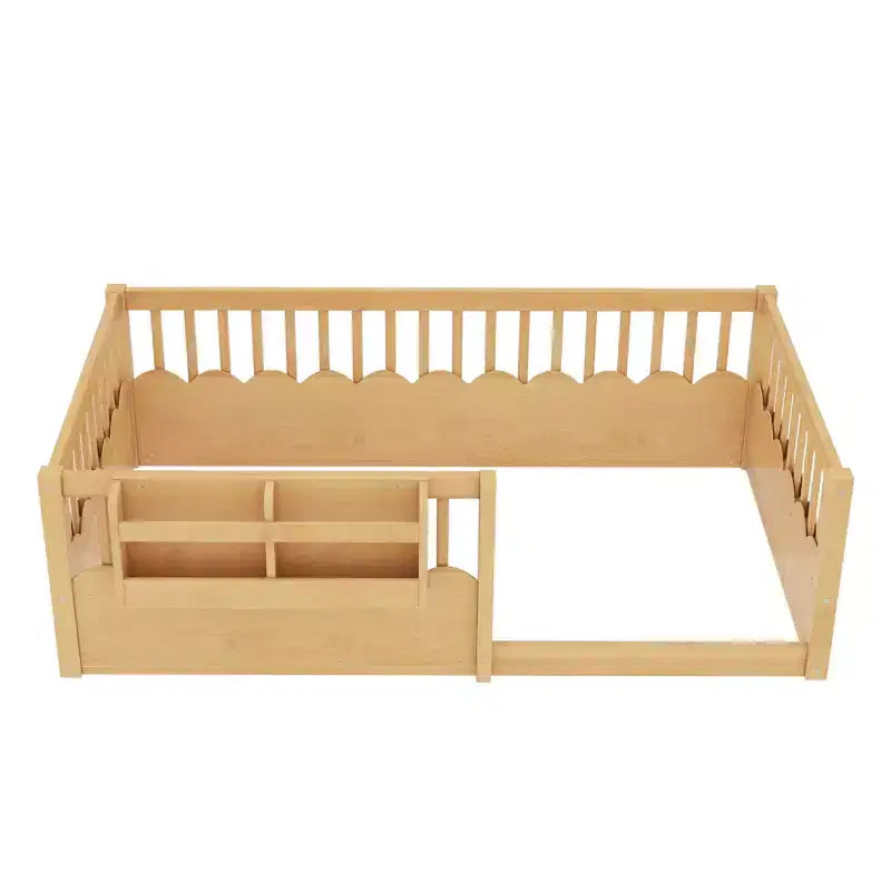 Lit cabane Montessori simple en bois Bellemave pour enfants, avec barrière surélevée et bibliothèque, pour filles et garçons