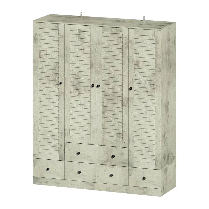 Armoire-penderie blanche de 59 po de large, grande armoire autoportante