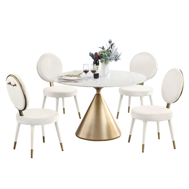 Morden Fort modernes Luxus-Esszimmer-Set mit rundem Tisch und 4 Stühlen, 5-teilig