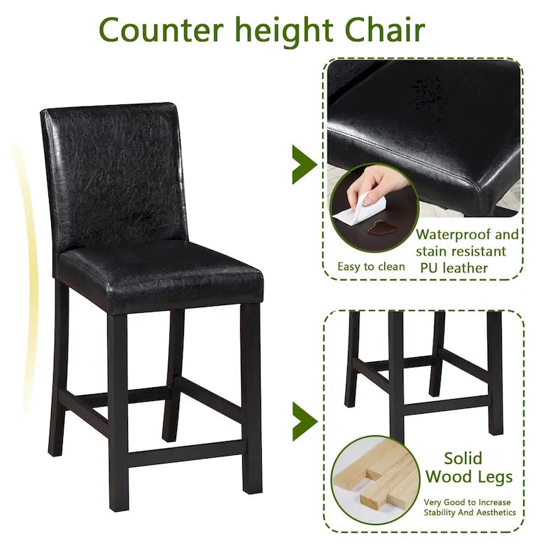 Ensemble de salle à manger moderne de 5 pièces avec table carrée à hauteur de comptoir et 4 chaises rembourrées