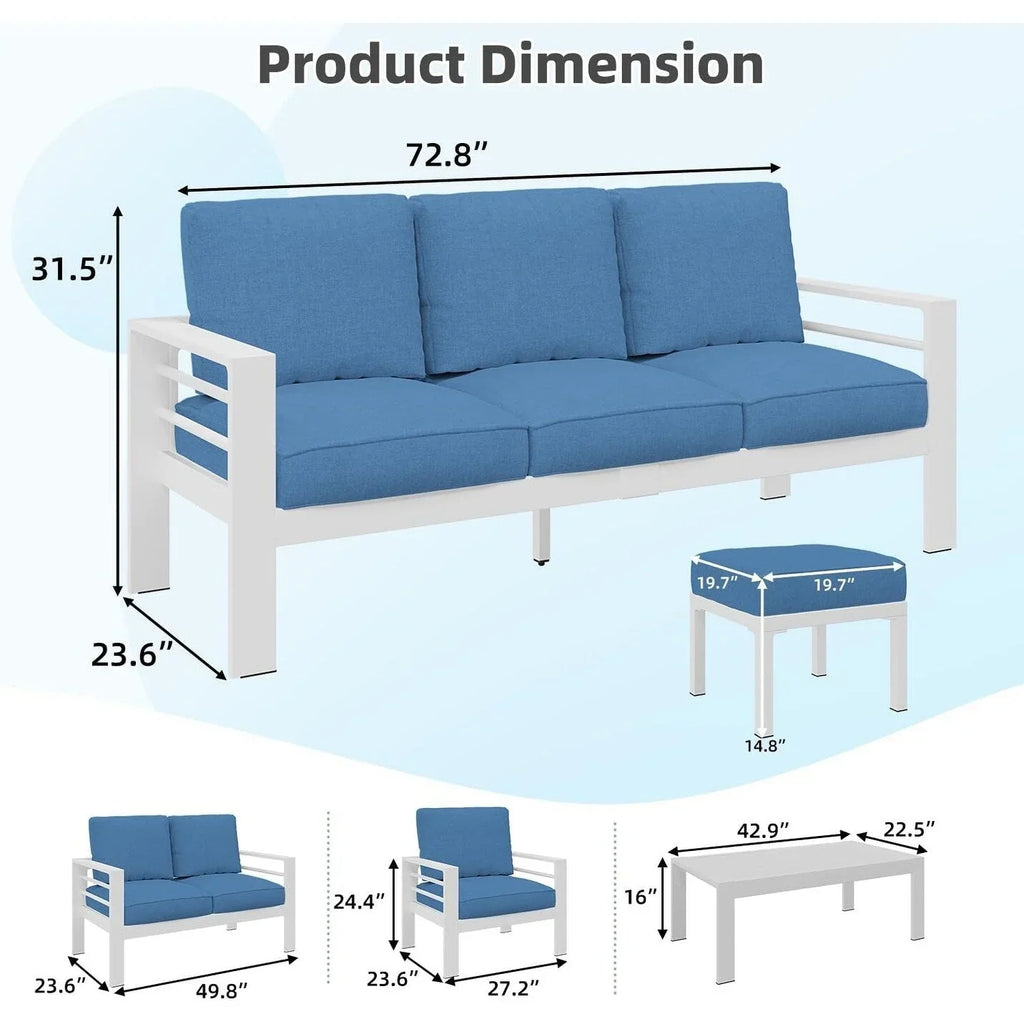 AECOJOY 7-delige aluminium tuinmeubelset voor buiten, loungeset