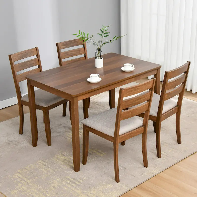 Ensemble de salle à manger 5 pièces en bois massif, table de 47 L (1 table + 4 chaises à dossier à barreaux)