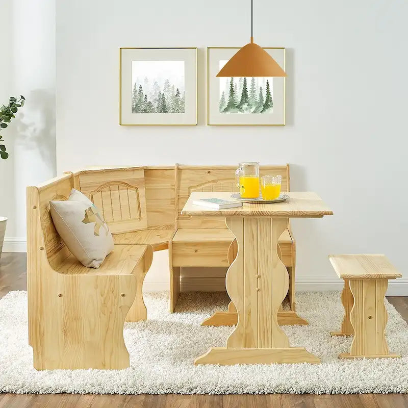 Ensemble de coin repas 3 pièces MUSEHOMEINC de style traditionnel en bois massif, avec banc latéral et rangement dissimulé