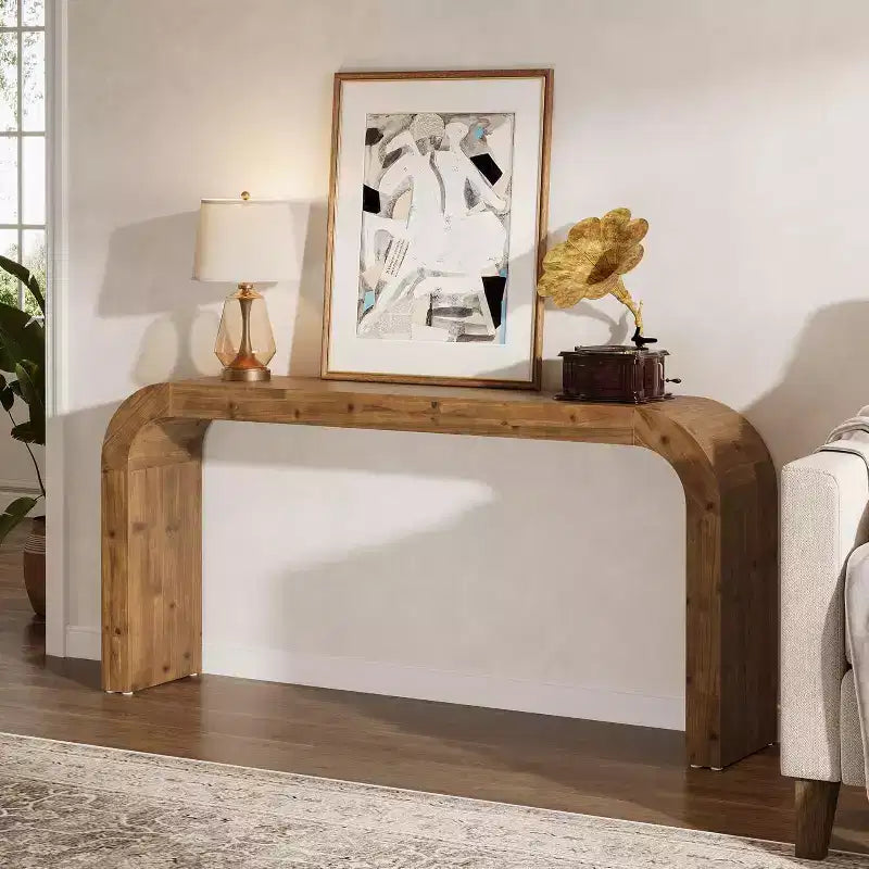 Lantine console tafel van massief hout van 70,87 inch, boerderijstijlbanktafel met watervalranden voor hal, woonkamer of achter de bank, natuurlijk hout
