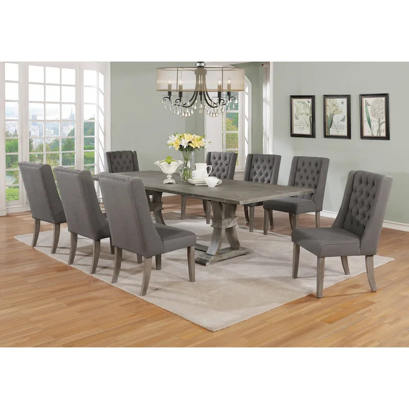 Ensemble de salle à manger rustique extensible gris Best Quality Furniture de 9 pièces