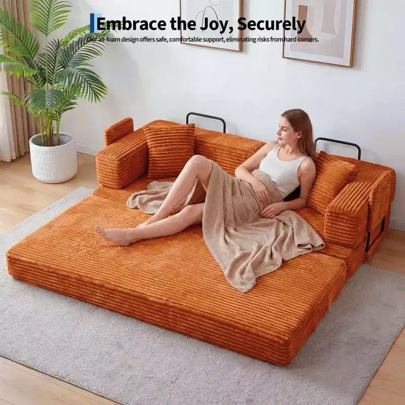 80.7 5-in-1 Convertible Sleeper Sofa Bed ??Corduroy, 1200 lbs, No Assembly