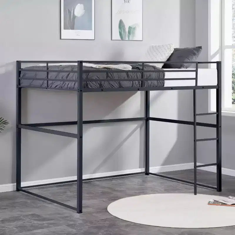 Metall-Hochbett Twin mit Schutzgittern und flacher Leiter