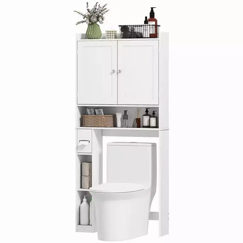 Meuble de rangement HOMCOM au-dessus des toilettes, organisateur de salle de bains moderne avec 2 portes et porte-papier toilette, gain de place autoportant