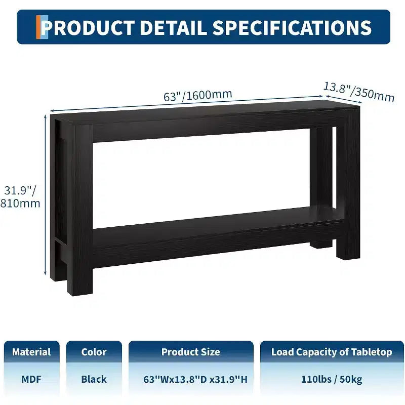 63 inch smalle houten haltafel met 2 laden voor woonkamer, gang of entree, decoratieve opberghaltafel