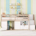 Lit mezzanine simple Okak en bois massif avec escalier et rangement, lit superposé simple bas avec tiroirs et étagères, lit mezzanine multifonctionnel pour enfants et adolescents
