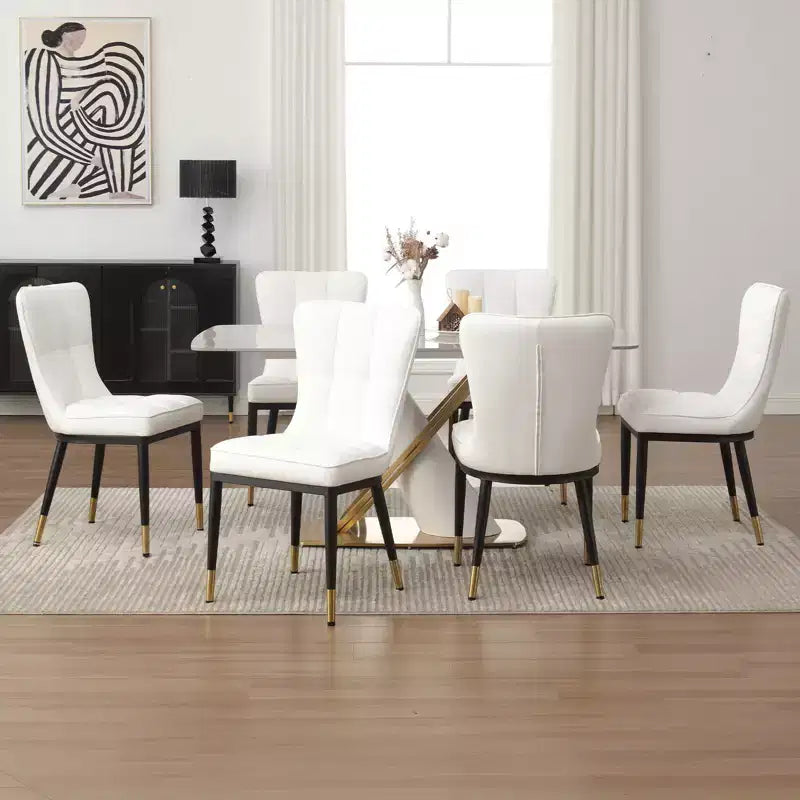 Ensemble de 6 chaises de salle à manger Bekrvio, siège moderne rembourré en similicuir avec dossier haut, pieds en métal, chaises de cuisine sans accoudoirs pour le salon et la salle à manger