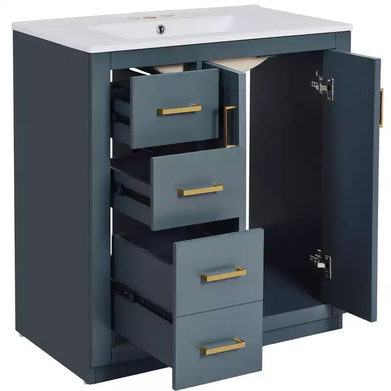 Meuble-lavabo de salle de bains simple de 30 pouces avec meuble et 3 tiroirs ??Noir / Bleu / Vert / Indigo / Blanc