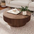 Table basse ronde moderne en bois massif plaqué avec rangement
