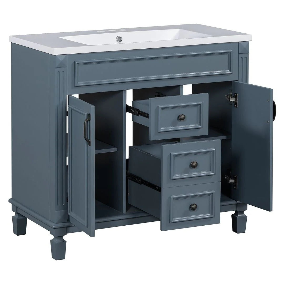 36'' Modern Bathroom Vanity with Top Sink and Mirror Cabinet,2 Doors and 2 Drawers