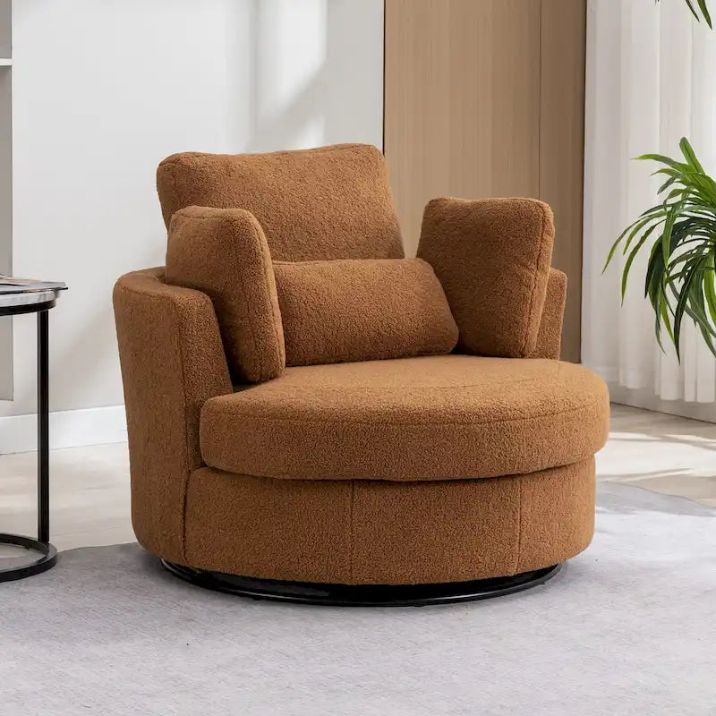 Fauteuil d’appoint pivotant rembourré de 42,3W avec 4 coussins et pouf de rangement demi-lune