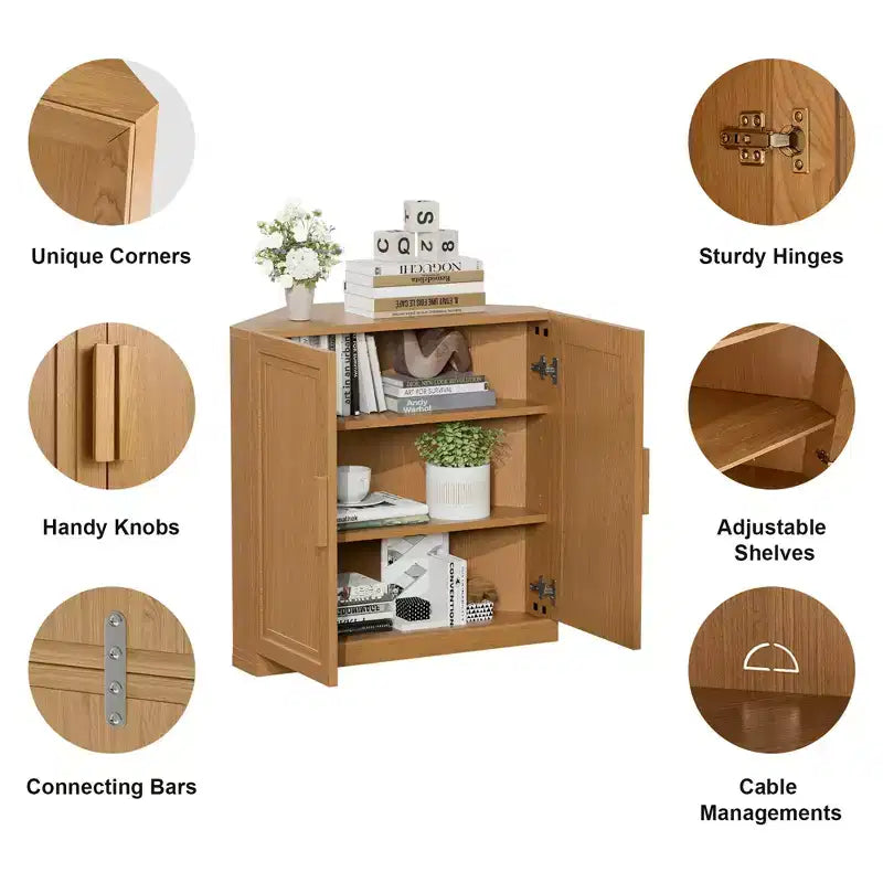 Dovelina hoekkast met verstelbare planken, dressoir, buffetkast, wijnkast en keuken- en eetkamerkast met houten deuren – 31H x 31W, 36H x 31W
