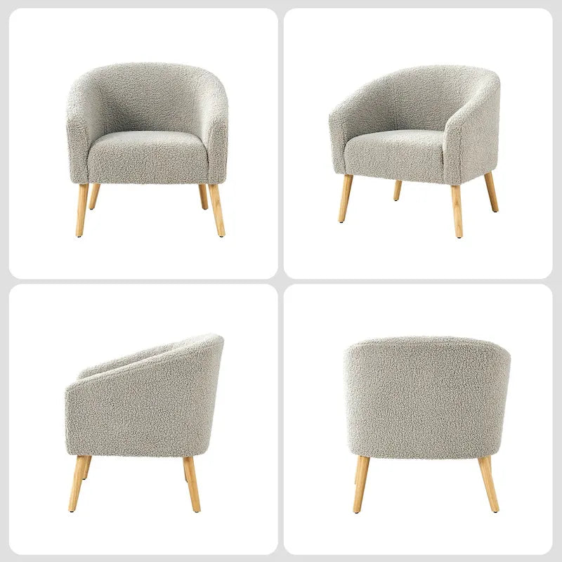 Sheila moderne fauteuil van 30 W met bouclébekleding en poten van massief hout, set van 2, van HULALA HOME