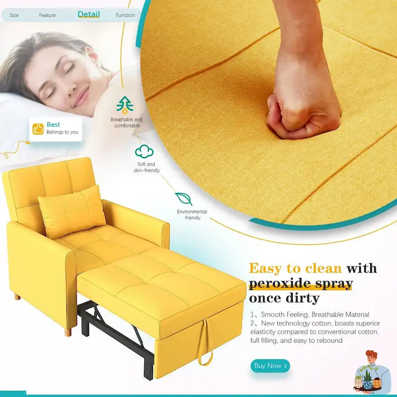 Fauteuil convertible 3-en-1 AECOJOY avec coussin et dossier réglable