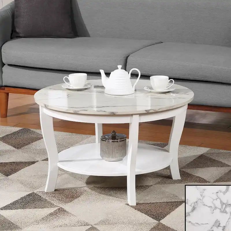 Table basse ronde American Heritage de Convenience Concepts avec étagère