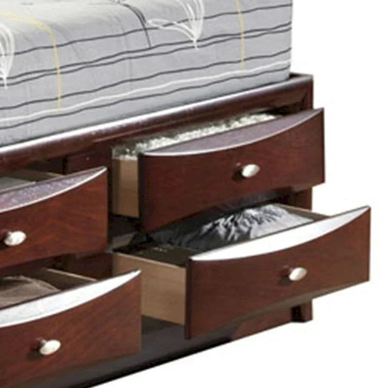 Bett im Paneel-Design, Queensize-Bett mit Bücherregal und Schubladen, Braun