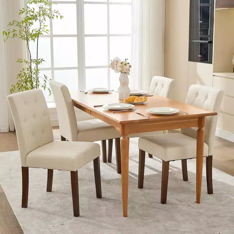 Ensemble de 6 / 4 chaises de salle à manger Parsons capitonnées à boutons – chaises de cuisine en tissu rembourré avec pieds en bois et assises rembourrées – mobilier de salon et de cuisine