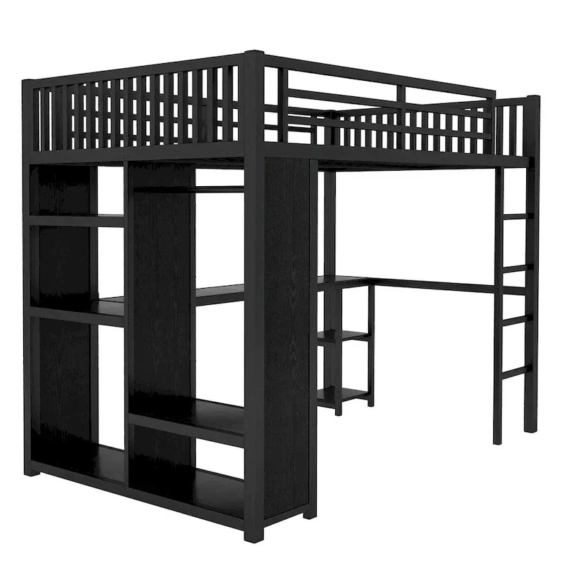 Hochbettgestell in Full-XL-Größe mit integriertem Kleiderschrank