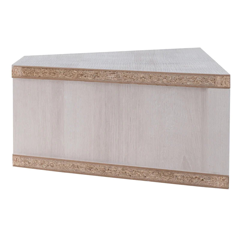 Meuble TV d’angle suspendu 47, 3 étagères, style transitionnel, fixation murale peu encombrante