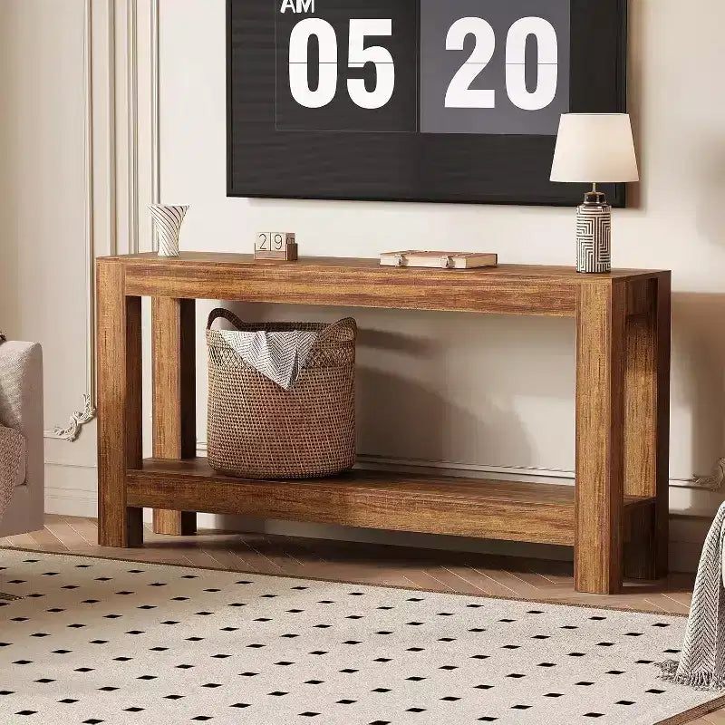 63 inch smalle houten haltafel met 2 laden voor woonkamer, gang of entree, decoratieve opberghaltafel