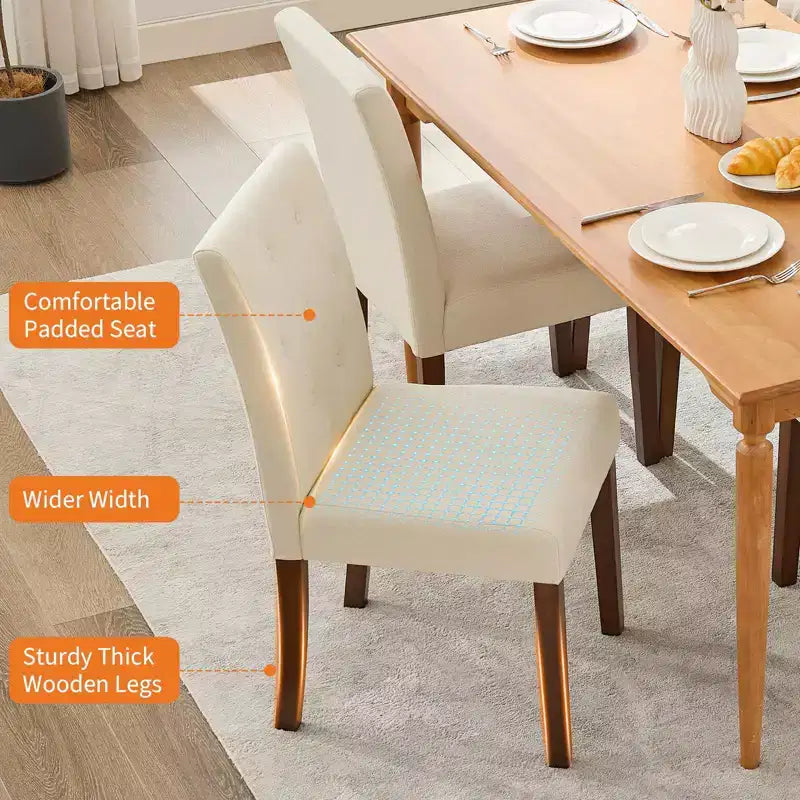 Ensemble de 6 / 4 chaises de salle à manger Parsons capitonnées à boutons – chaises de cuisine en tissu rembourré avec pieds en bois et assises rembourrées – mobilier de salon et de cuisine